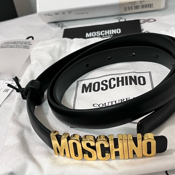 MOSCHINO NWT AUTHENTIC GENUINE BLACK LEATHER & GOLD SIGNATURE BELT main image 13